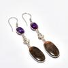 Серьги с серебряным блеском, обсидианом и аметистом, посеребренные 925 пробы, 2,84 дюйма