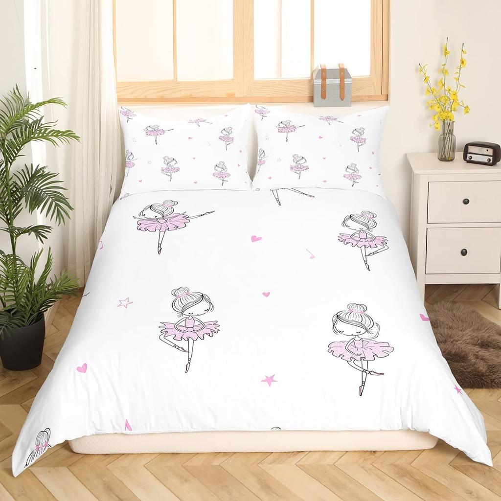 Gymnastics Ballet Lovers Duvet Cover Set Full Twin Size,Beauty Silhouette Polyester Bedding Set For Kids Teens Adults Room Decor