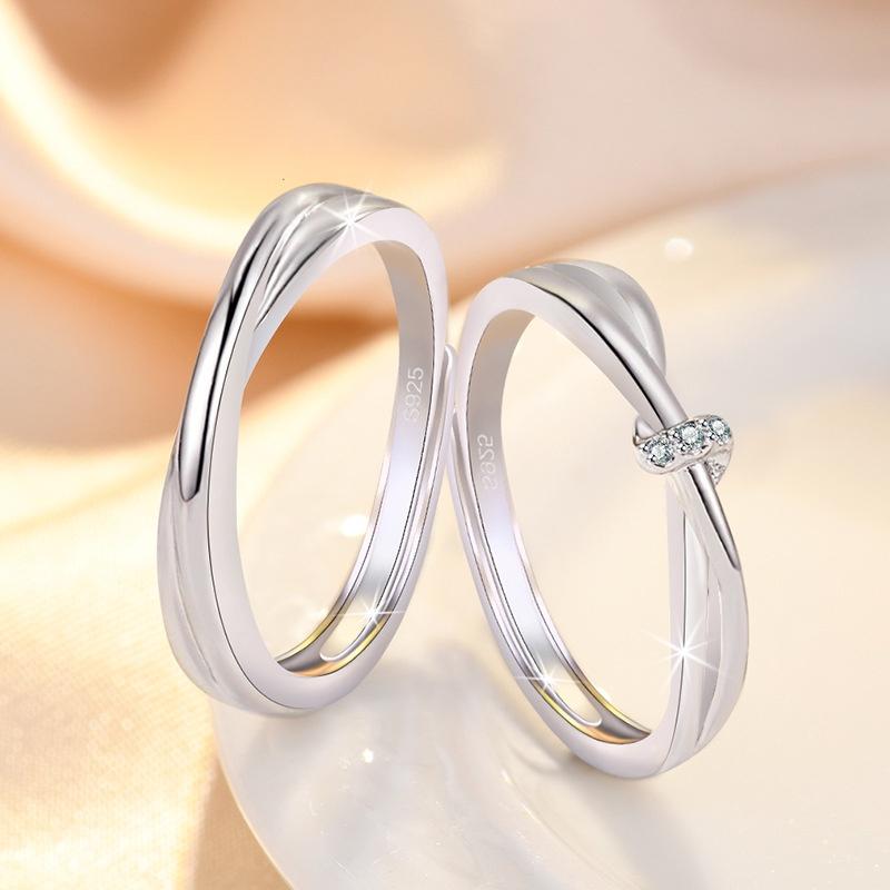 Trendy Geometric Couple Rings Adjustable Open Design Simple And Personalized