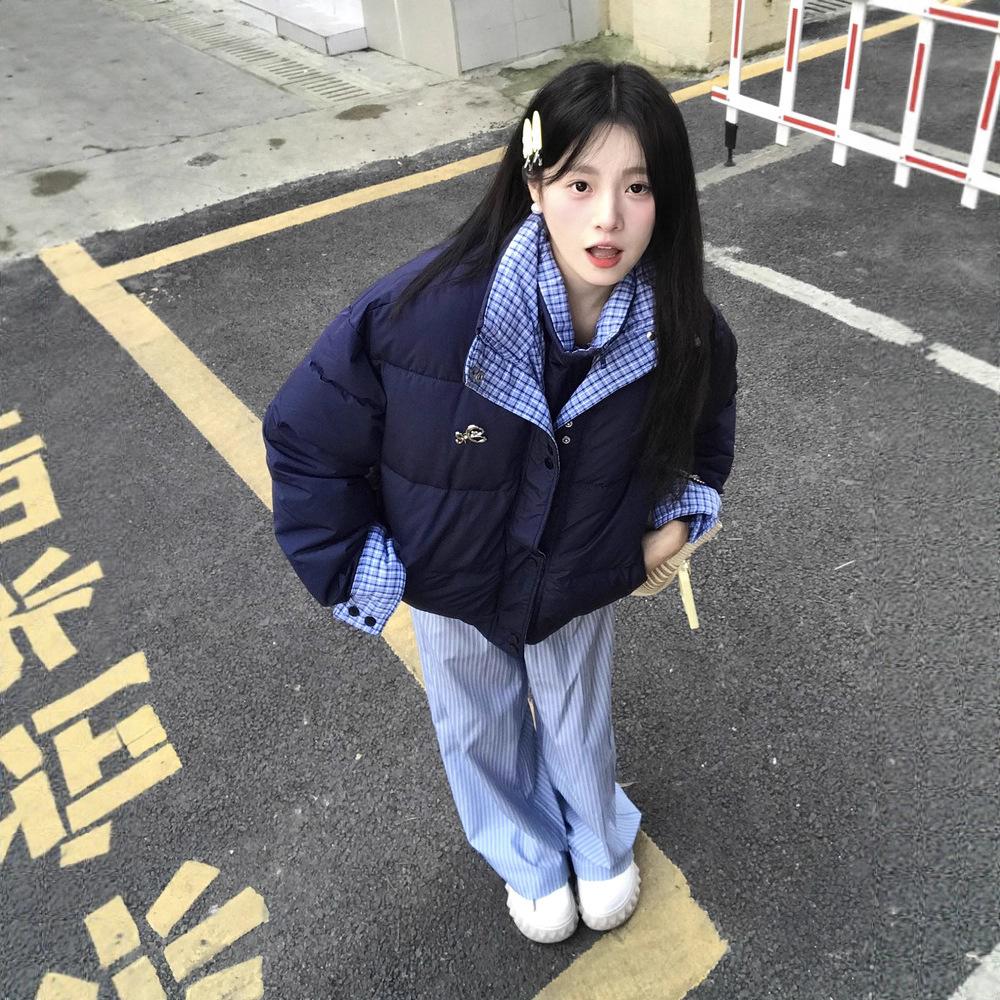 Зимняя двухслойная куртка из хлопка с воротником, женская универсальная в стиле пэчворк, студенческая свободная теплая куртка