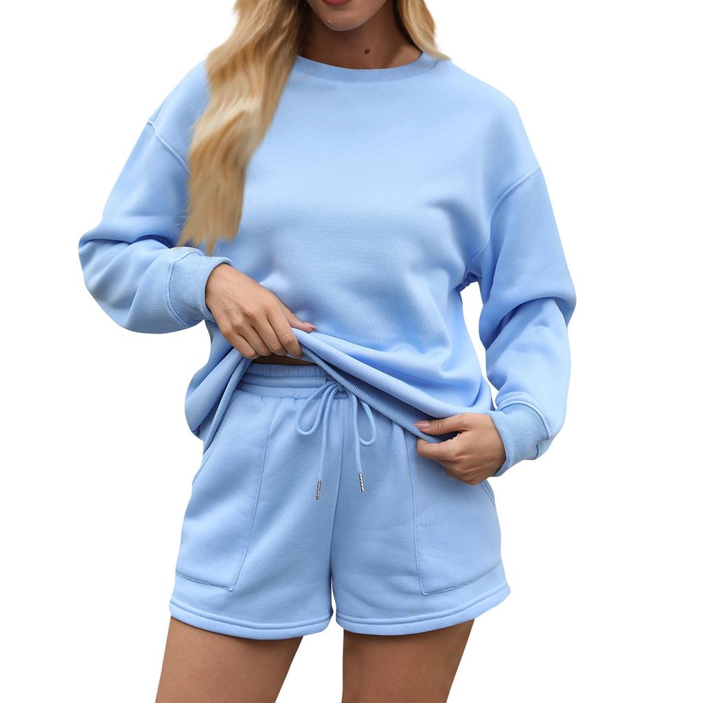 Женский однотонный свитер с воротником-стойкой и застежкой-молнией, длинный рукав, спортивные шорты, домашняя пижама