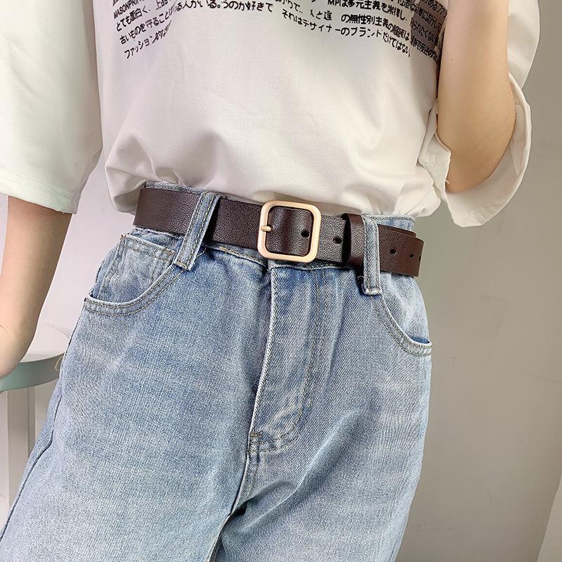 Корейский шик Ретро Прямоугольная серебряная пряжка Женский широкий ремень для джинсов