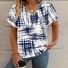 Летняя ретро женская футболка с коротким рукавом, модная повседневная клетчатая принтованная одежда, топы с V-образным вырезом, размер женской одежды