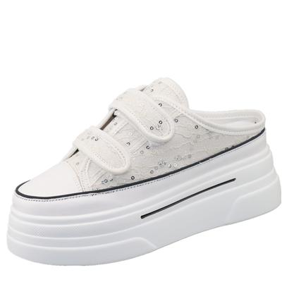 Модные летние туфли из парусины с толстой подошвой и внутренним усилением, полупрозрачные женские туфли Muffin A Pedal Lazy Shoes женские повседневные дышащие тапочки