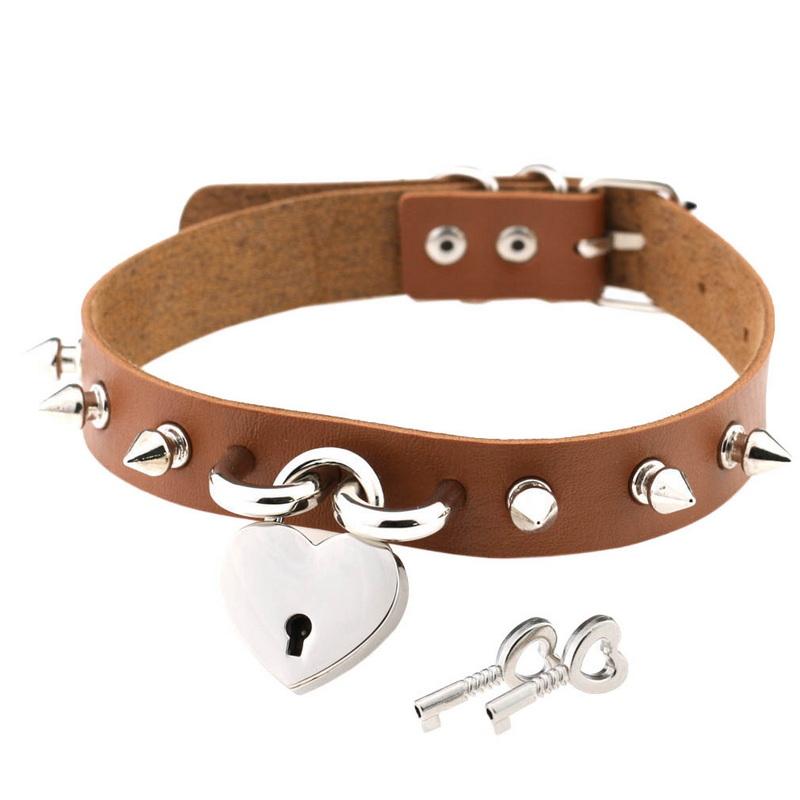 Ожерелье-колье с воротником, открывающееся сердце любовника, замок с замком, подвески из искусственной кожи, панк, готическая Лолита, воротник, ожерелья, готические украшения, Валентина, пара