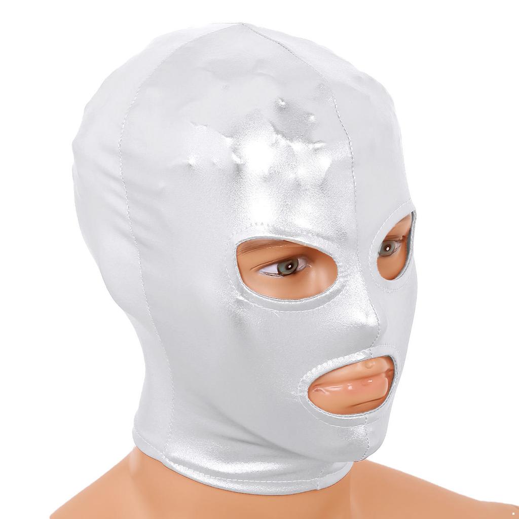 Полнолицевая маска унисекс для взрослых, блестящий латексный головной убор с открытым ртом и капюшоном, костюм для ролевых игр