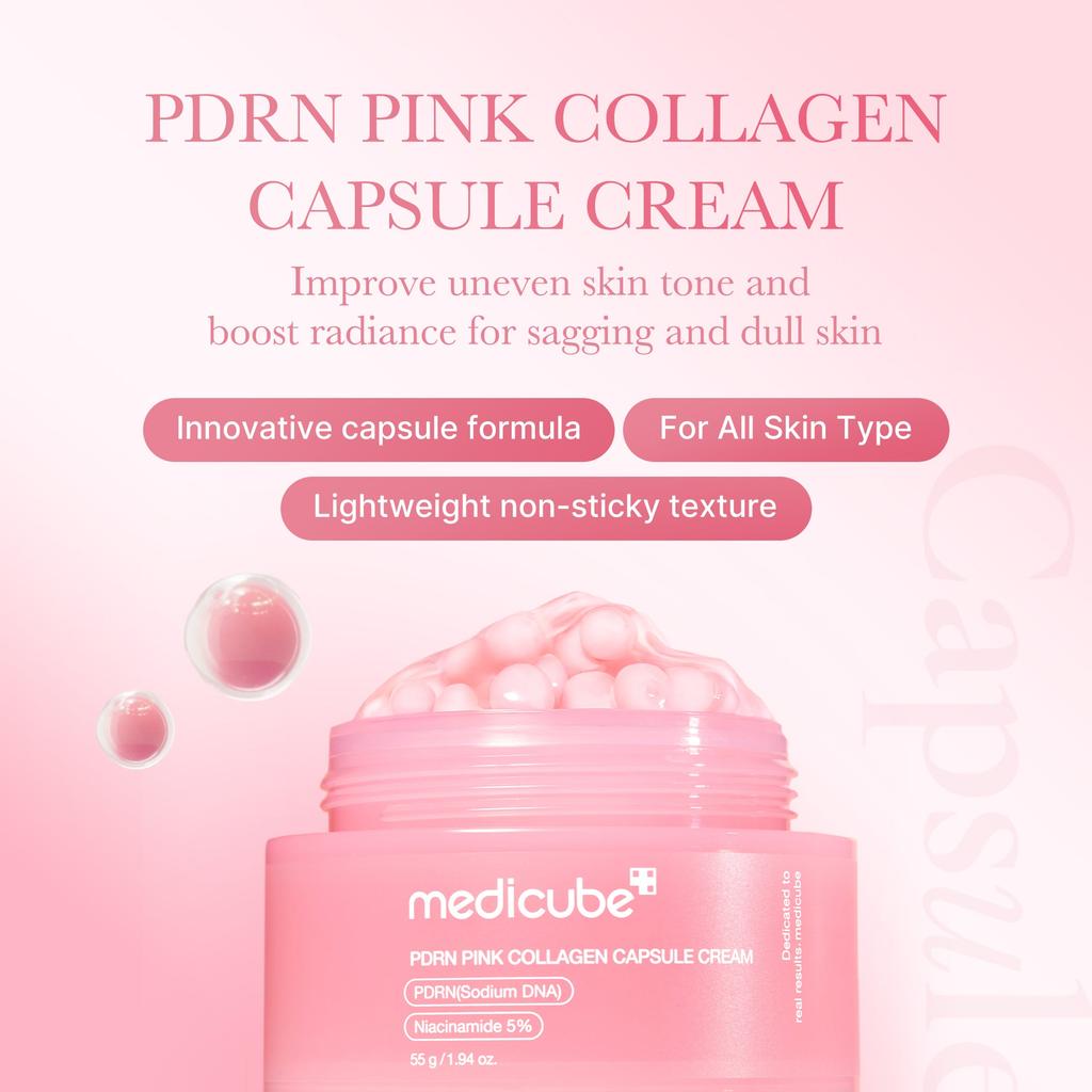 Medicube Salmon PDRN Pink Collagen 3-Step Skincare Set – Toner, Bubble Serum, Capsule Cream