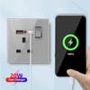 Universal Tempered Glass Dual 3 Pin Power outlet,UK 13A Wall Plug Socket with 20W Fast charge,Home Electrical 2way Light Switch