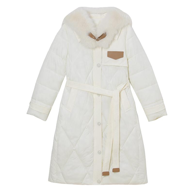 Элегантное и стройнящее длинное пуховое пальто с большим меховым воротником для женской зимней моды