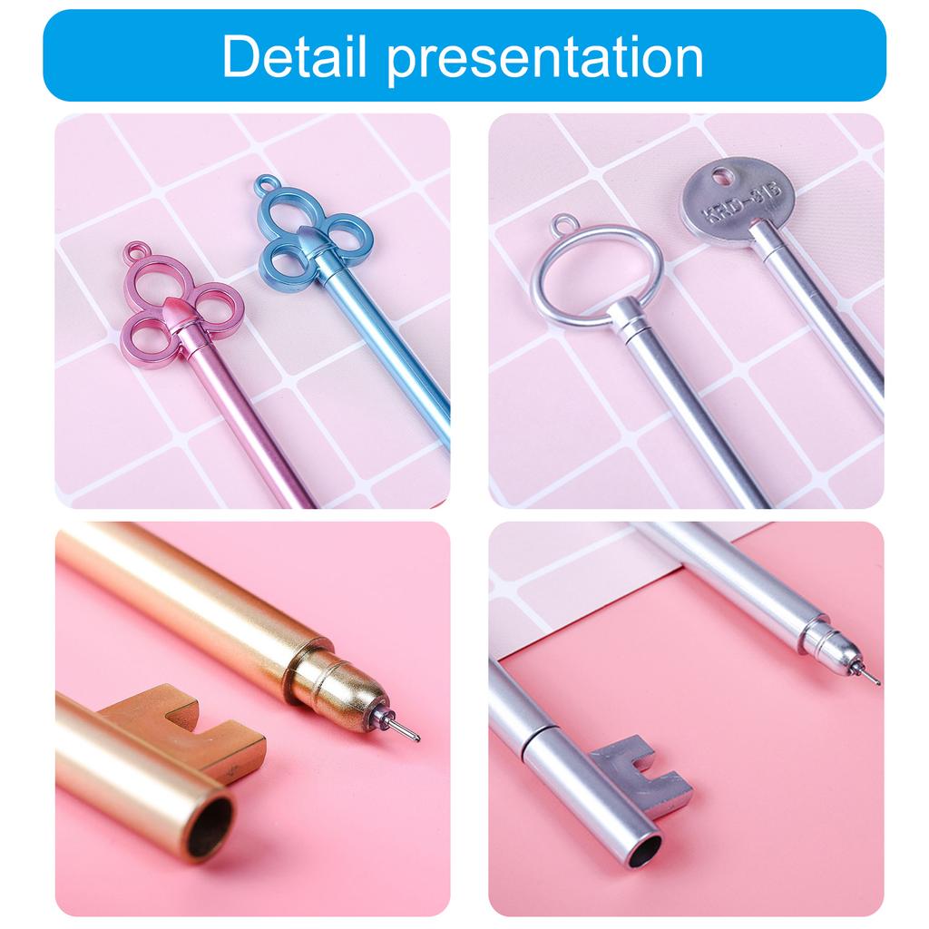 6Pcs Vintage Key Shaped Gel Ink Pen 0.38MM Needle Tip Smooth To Write Novelty Gel Pen Stocking Fillers for Student