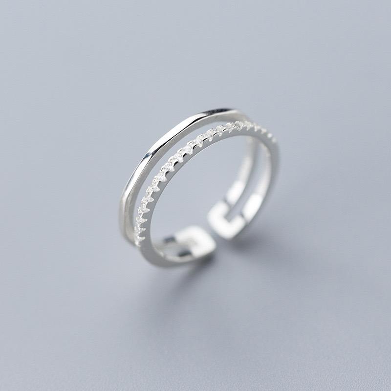925 Sterling Silver Rings for Women Men Couple Minimalist Handmade Double Zircon Ring Party Jewelry Gift Prevent Allergy