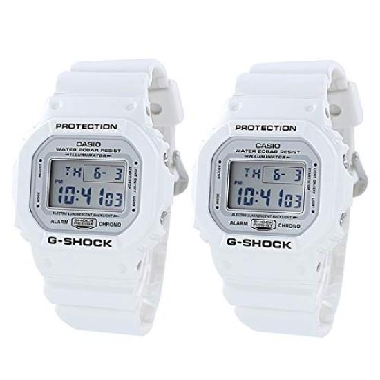 CASIO G-SHOCK Pair Watch DW-5600MW-7 x2 Same Size Set Digital White 20ATM Water Resistant Wristwatches with Storage Box for Sharing