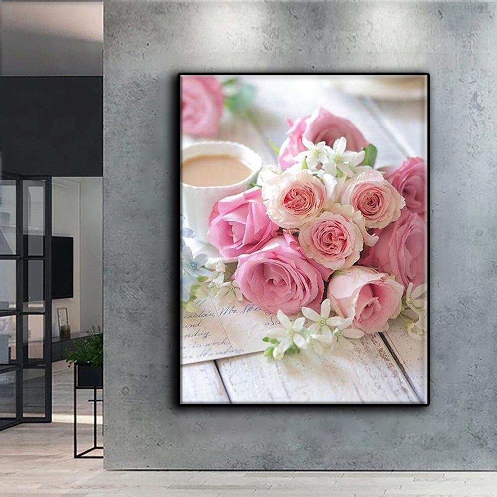 DIY 5D алмазная живопись розовые розы набор для вышивки крестом полная дрель вышивка мозаика художественная картина стразы подарок