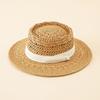 Женская летняя шляпа от солнца соломенная плетеная в стиле ретро в английском стиле с плоским верхом, сплошная цветная шляпа с широкими полями, защита от УФ-лучей, пляжная кепка для отпуска