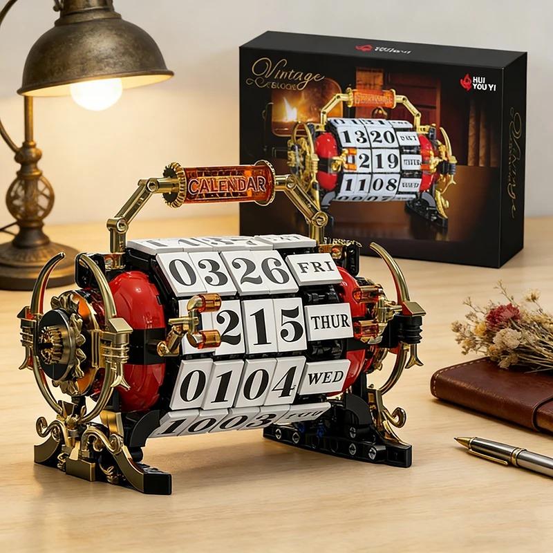 MOC 889Pcs Retro Mechanical Rotating Calendar Building Blocks Vintage Calendar Date Bricks Decoration Toys For Adult Gifts
