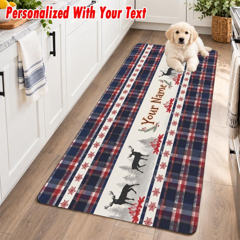 Christmas Custom Text Flannel Floor Rug Soft Kitchen Mat Personalized Non Slip Carpet