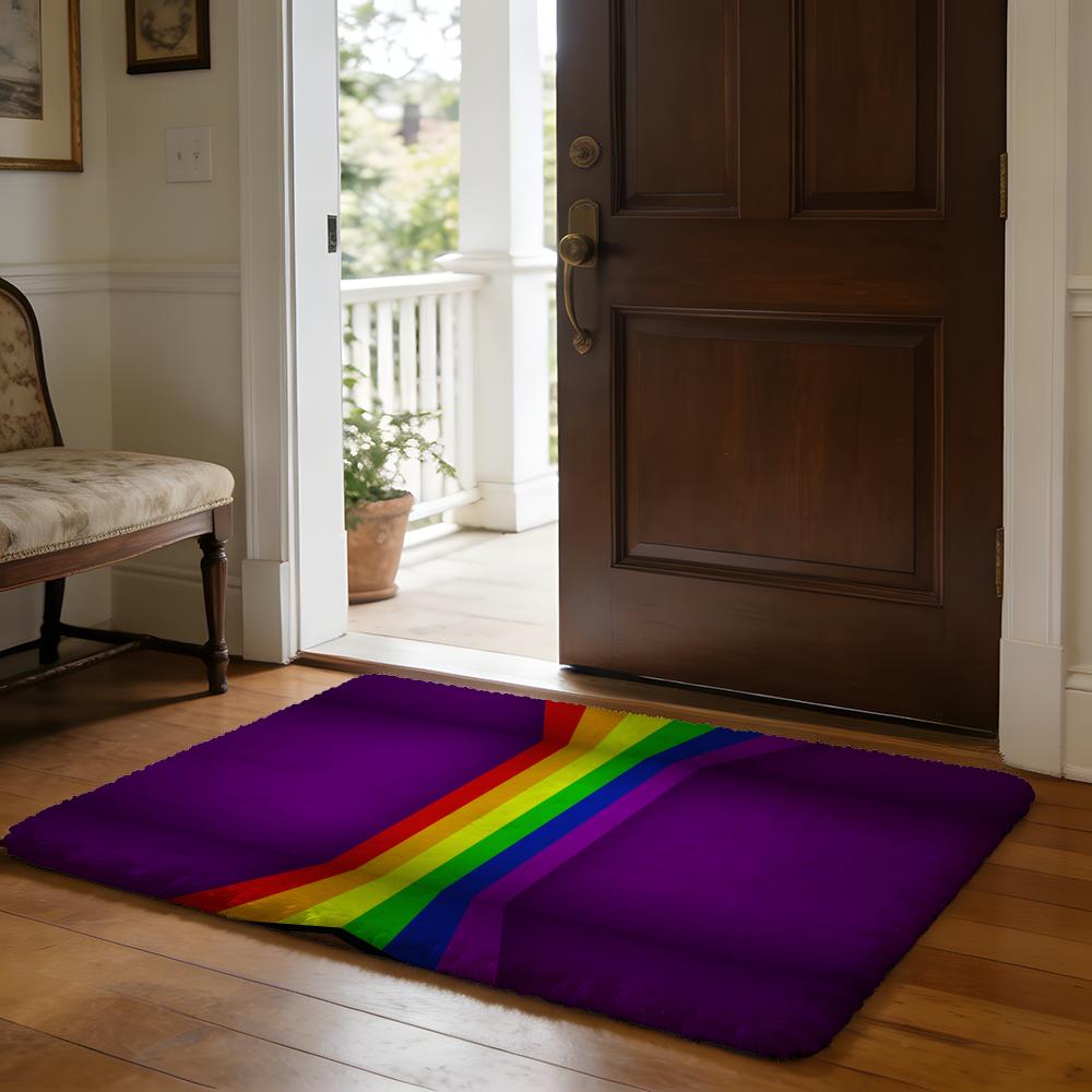 Rainbow Stripes Floor Mat Soft Flannel Absorbent Mat Non-Slip Rug Home Bedroom Bathroom