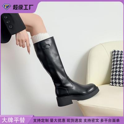 Длинные рыцарские сапоги для женщин, женские сапоги на толстой подошве высокого класса, женские сапоги из мягкой кожи с боковой молнией, женские сапоги в британском стиле