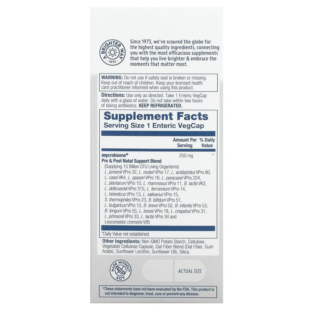 SOLARAY Микробиом Пробиотик, пренатальный/постнатальный, 15 миллиардов, 30 вегетарианских капсул