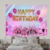 Balloons,Flowers,Stars Theme-Happy Birthday Backdrop Polyester for Photo Booth,Party Event,Indoor/Outdoor Celebrations
