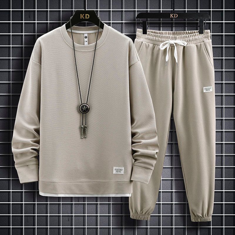 Spring Autumn Men's Two Piece Set Linen Fabric Casual Sweatshirt and Sweatpants Set Mens Sports Suit Fashion Tracksuit
