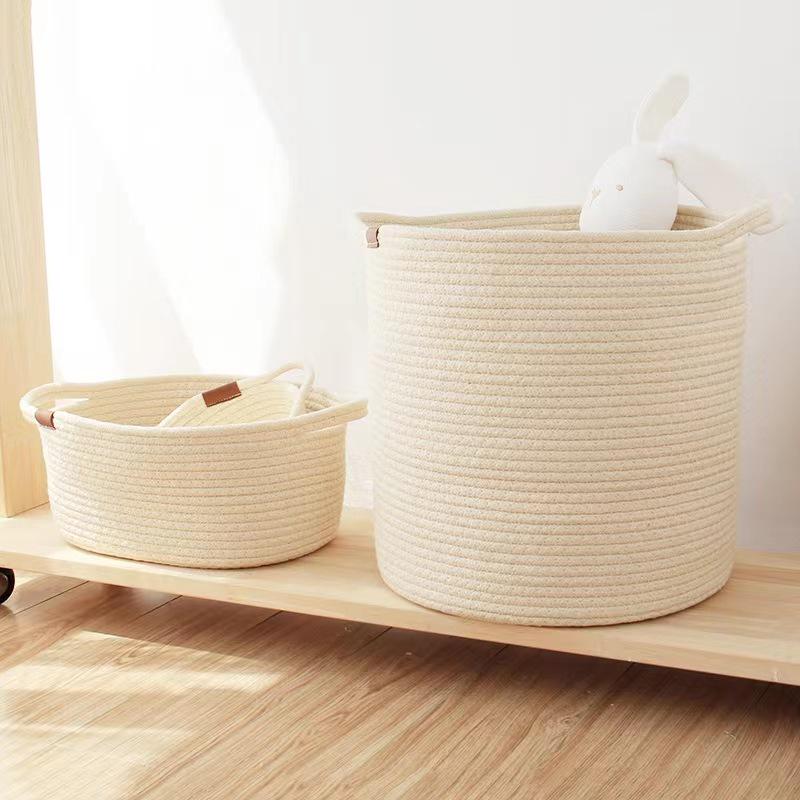 Скандинавская корзина для хранения из хлопковой веревки для спальни: Стирка, Игрушки, Перекусы, Органайзер в японском стиле