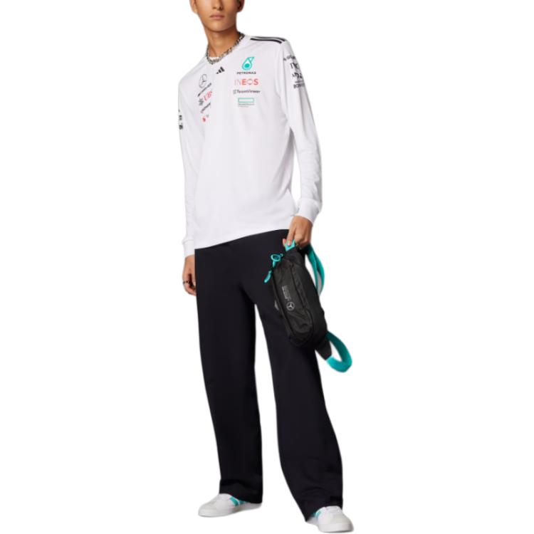 adidas X Футболка гонщика команды Mercedes-Amg Petronas F1 с круглым вырезом и длинным рукавом для мужчин, топы, белая, черная JX5801