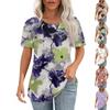 T Shirts For Women Pleated Round Neck Dressy Casual Blouses Printing Short Sleeve Summer Tops Loose Fit