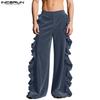Осенние мужские повседневные свободные брюки с эластичной талией на молнии, с оборками и широкими штанинами