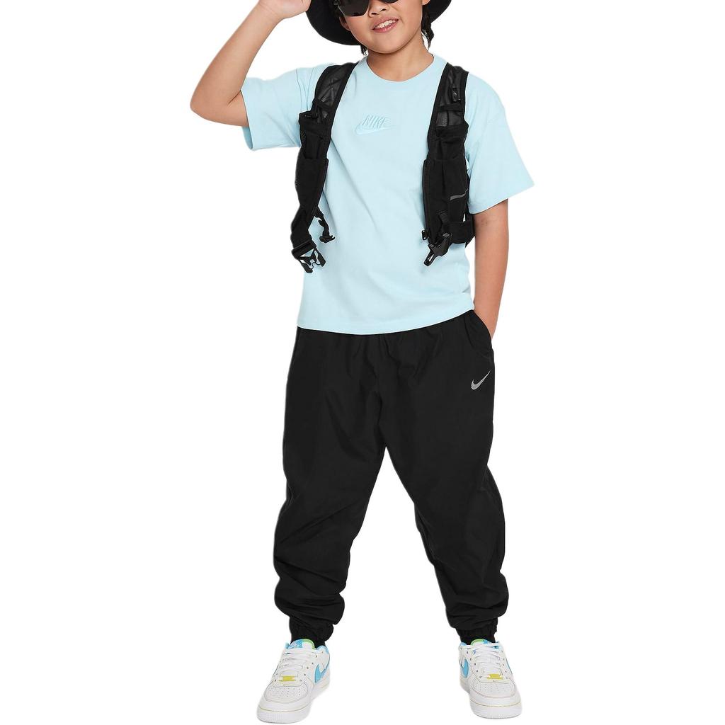 Nike Спортивная одежда однотонные детские топы с круглым вырезом и короткими рукавами с принтом логотипа Glacier-Blue FN9668-474