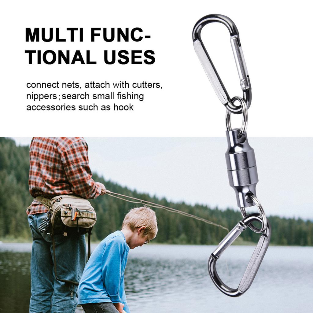 Magnet Buckle Fly Fishing Magnetic Net Release Clip Hanging Holder Lanyard Clip(Double, Silver)