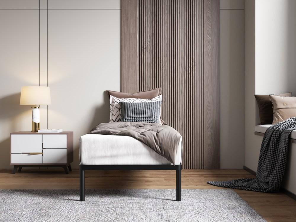 Stelaż Łóżka Bed Alu 80X200 Metalowy Drewniane Listwy Nowoczesny Czarny
