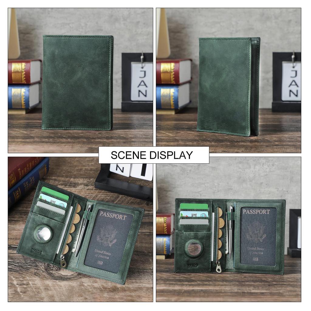 CONTACT'S Genuine Leather Passport Wallet Business Credit Card Holder Anti-lost Travel Purse