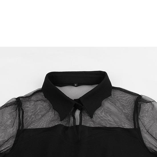 Весенне-осенняя мода Женская одежда Темная сетка Платье с длинным рукавом Ретро Повседневная юбка миди