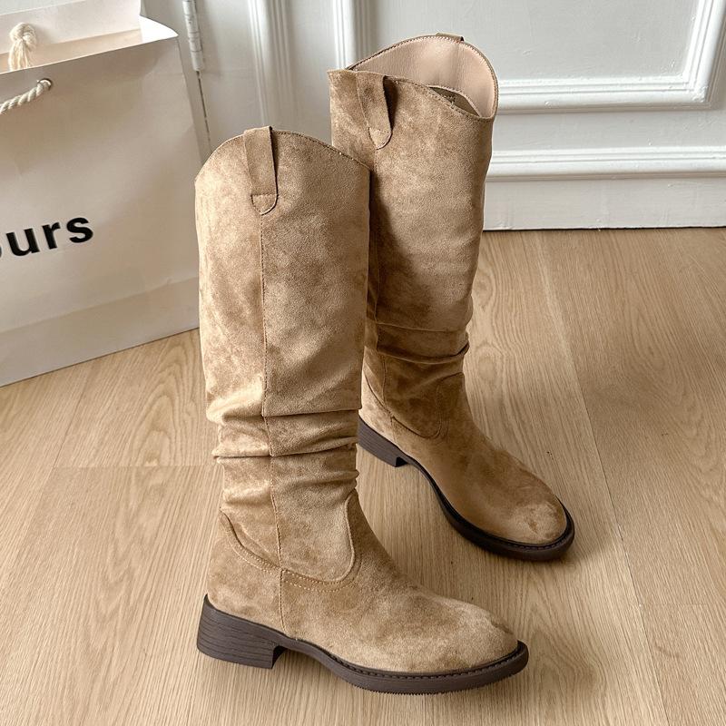 Maillard pleated piled boots retro suede high-value women's boots autumn and winter new small boots