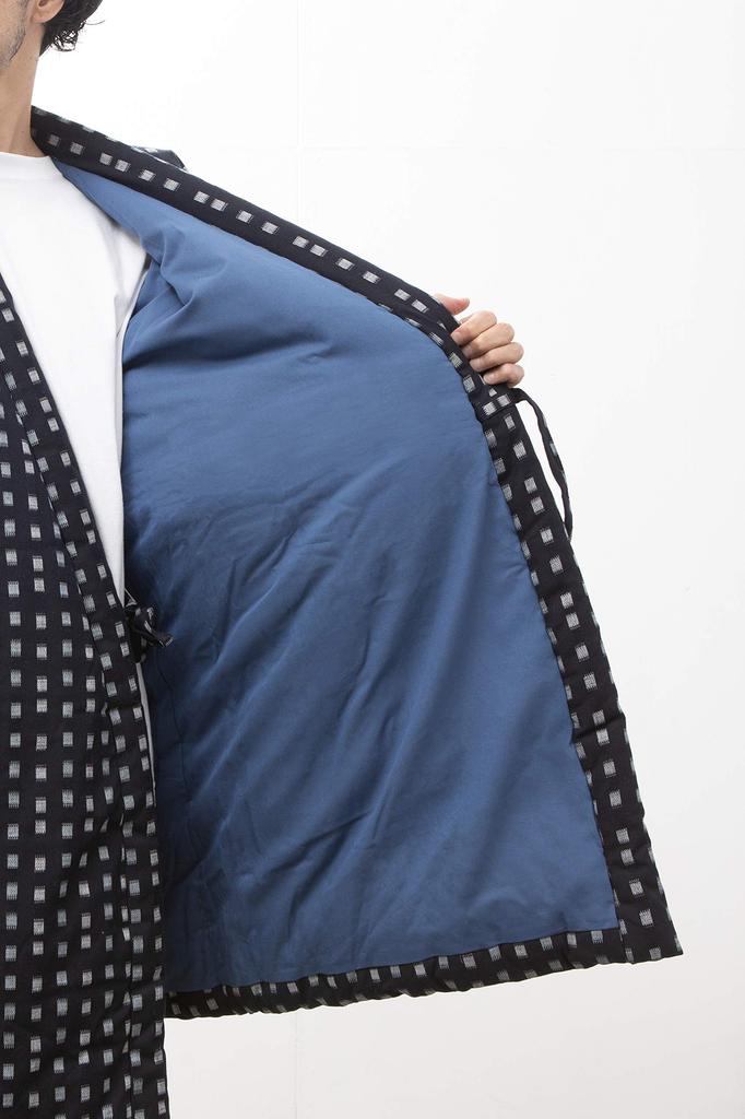 Watanosato Kurume Orimae Long Hanten for Men Size Fits Most Gray White (One (M-L), Square)