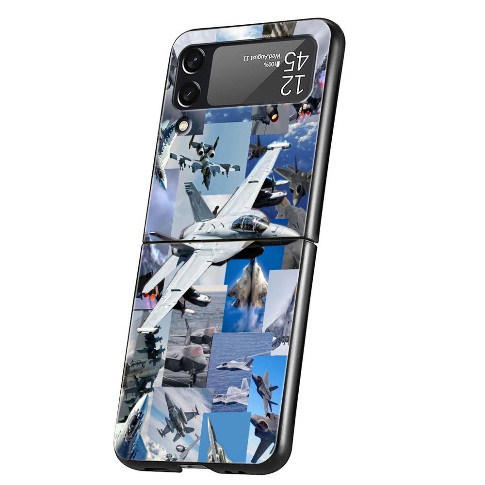 Fighter Plane Hard PC Phone Case For Samsung Galaxy Z Flip 7 6 5 4 Black Cover For Galaxy Z Flip 3 Foldable Shockproof Capas Bag
