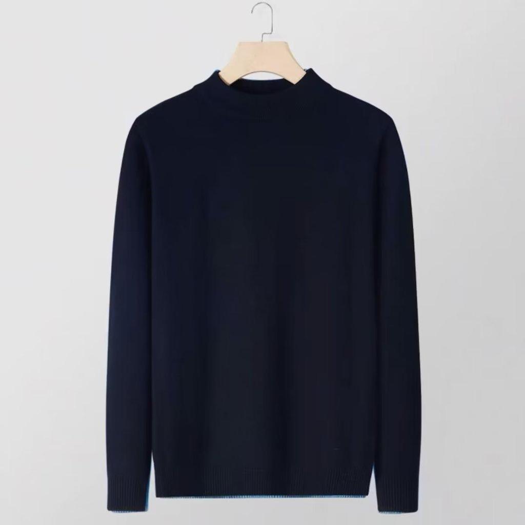 2024 Autumn/Winter Men's Youth Half Turtleneck Knitted Sweater - Casual Mid-Neck Top
