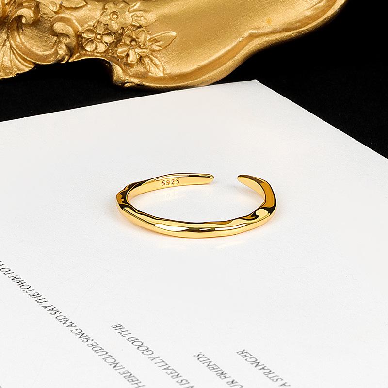 Geometric Glossy Concave Convex Shaped Ring Female Niche Design Personality High Sense Finger Ring Ins Cold Temperament Opening Index Finger Ring