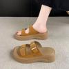 Leather Slippers Women's New Summer Wear One-word Drag Thick-soled Non-slip Beach Sandals