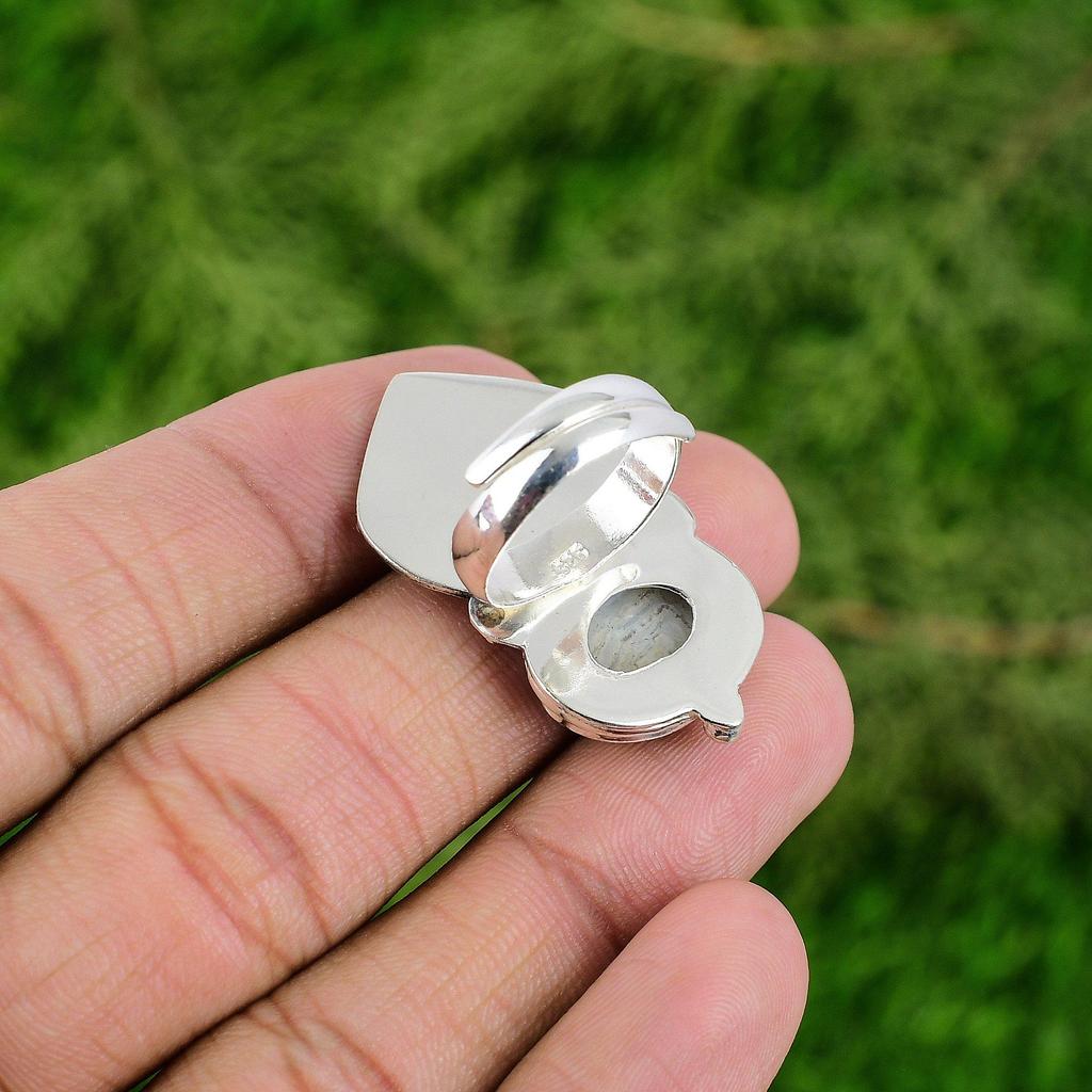 Blue Lace Agate Stone 925 Sterling Silver Wedding Bird Statement Ring Jewelry