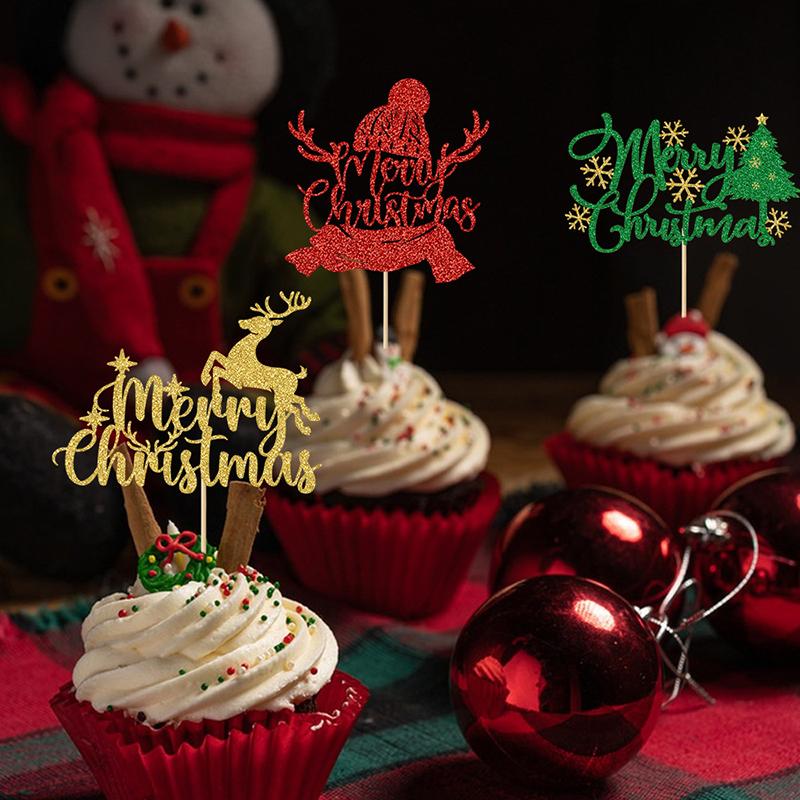 Christmas Cupcake Decoration Top Christmas Tree Reindeer Biscuit Packaging Merry Christmas Party Packaging Bag Decor Stickers