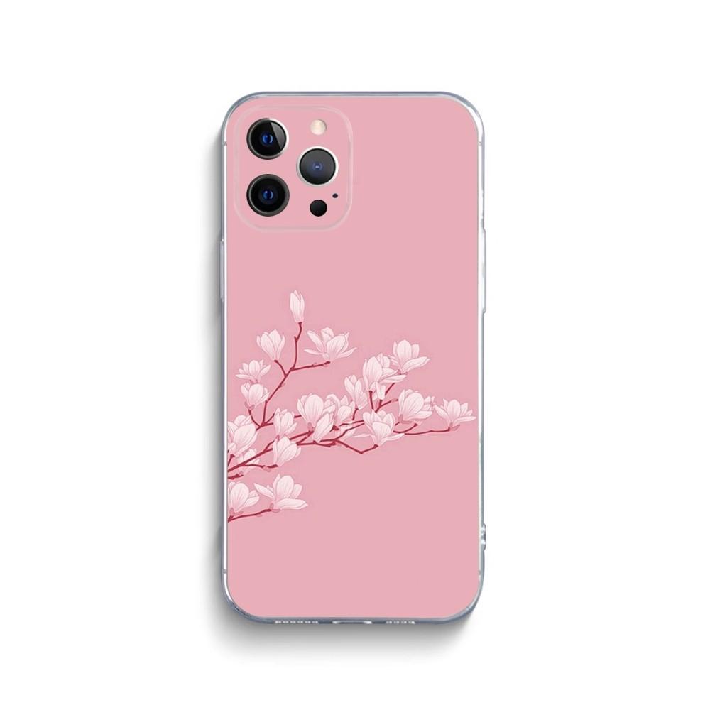 Розовый чехол для телефона с сакурой для iPhone 15 14 13 12 11 Pro Max Xs Xr X 7 8 Plus 12 13 Mini Силиконовый прозрачный чехол