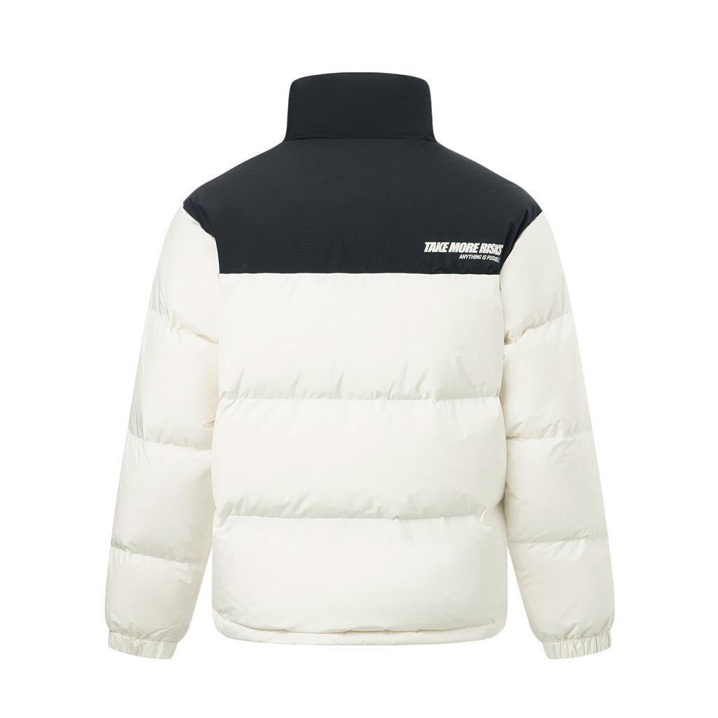 Li Ning Color Block Short Stand Collar Down Jacket Unisex Jacket Off-White AYMU497-6