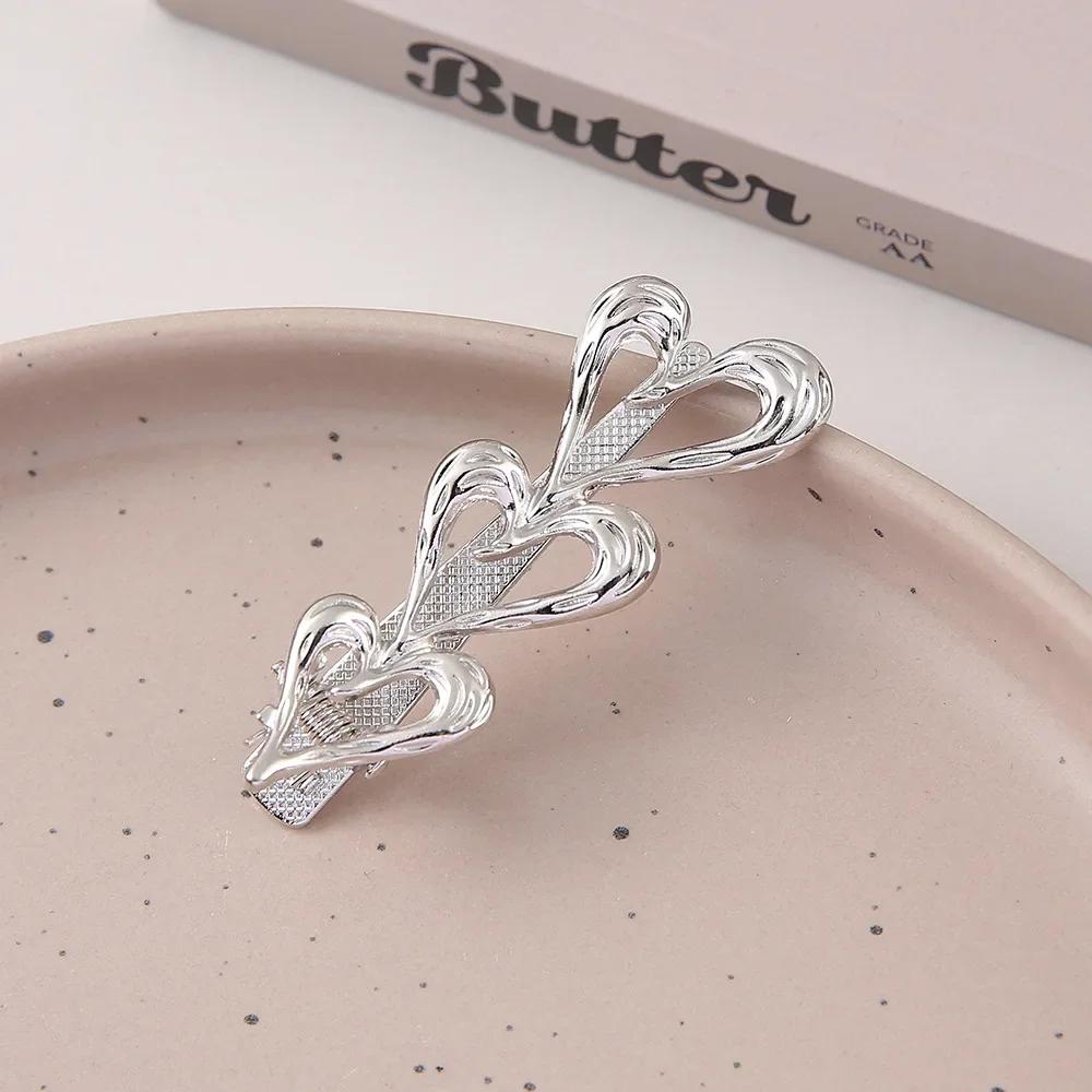 Изысканные Металлические Полые Заколки для Волос Золотого и Серебряного Цвета Сладкие Крутые Заколки для Челки Заколки-Уточки для Лба и Выбивающихся Волос Шпильки Стильные Головные Уборы