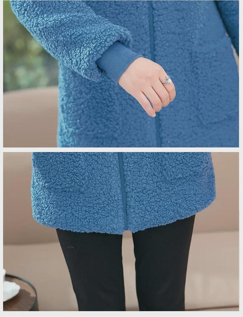 Стильное зимнее пальто с капюшоном 2024 года для женщин среднего возраста - бархатная куртка большого размера из плотного флиса из хлопка на осень и зиму