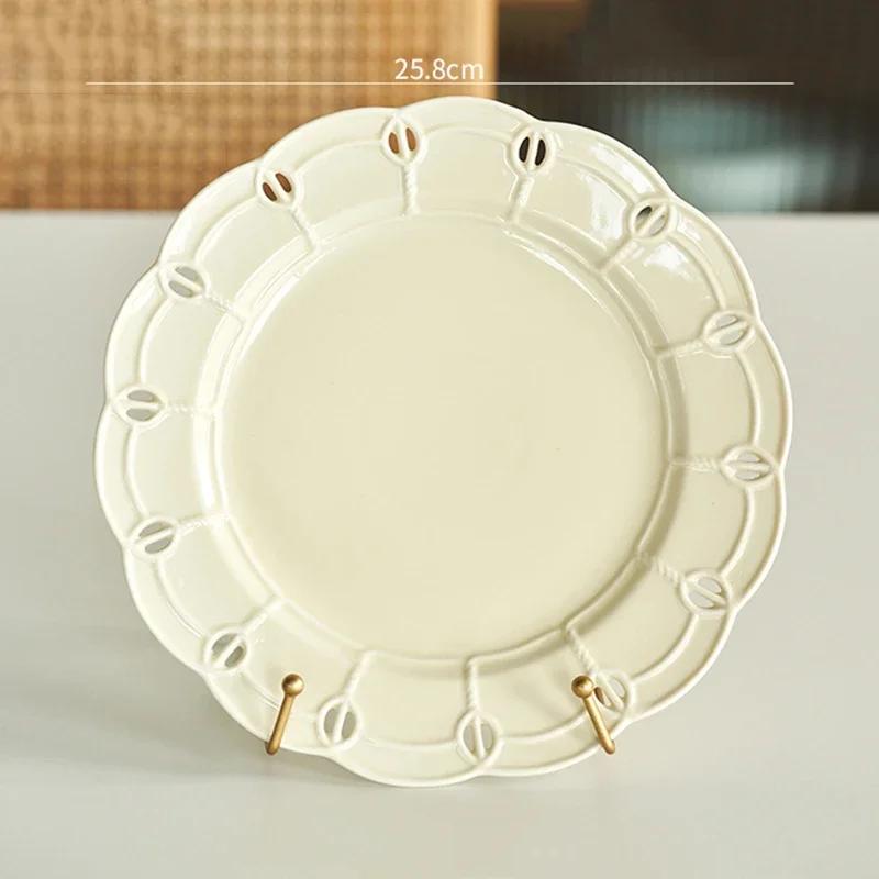Креативная однотонная керамическая тарелка, роскошные ресторанные тарелки для пасты, уникальные полые десертные тарелки, бытовая посуда