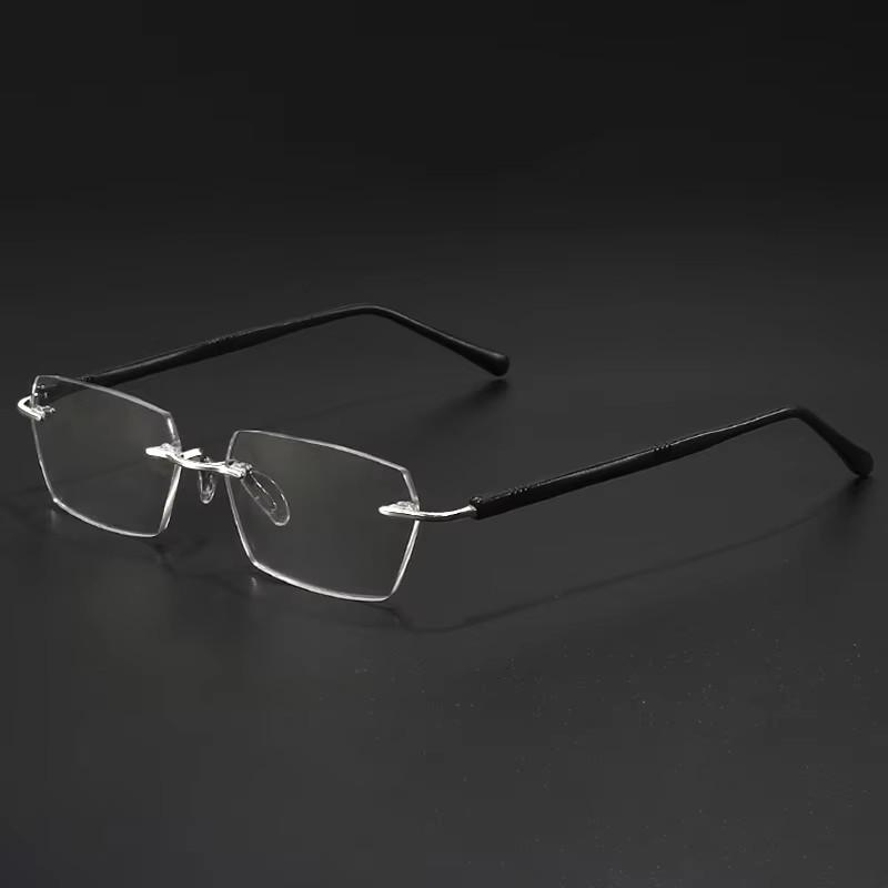 Men Rimless Reading Glasses Prescription Lenses Presbyopic Eyewear Women Blue Light Blocking Lenses Al-Mg Eyeglasses Frame