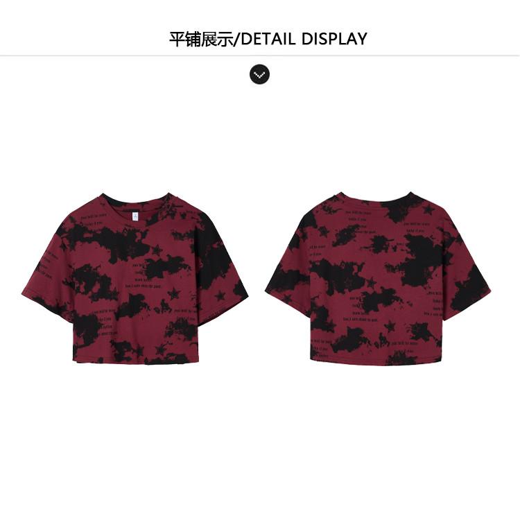 Letter printed round neck T-shirt for women's summer fashion, versatile, tie dye, exposed navel loose top