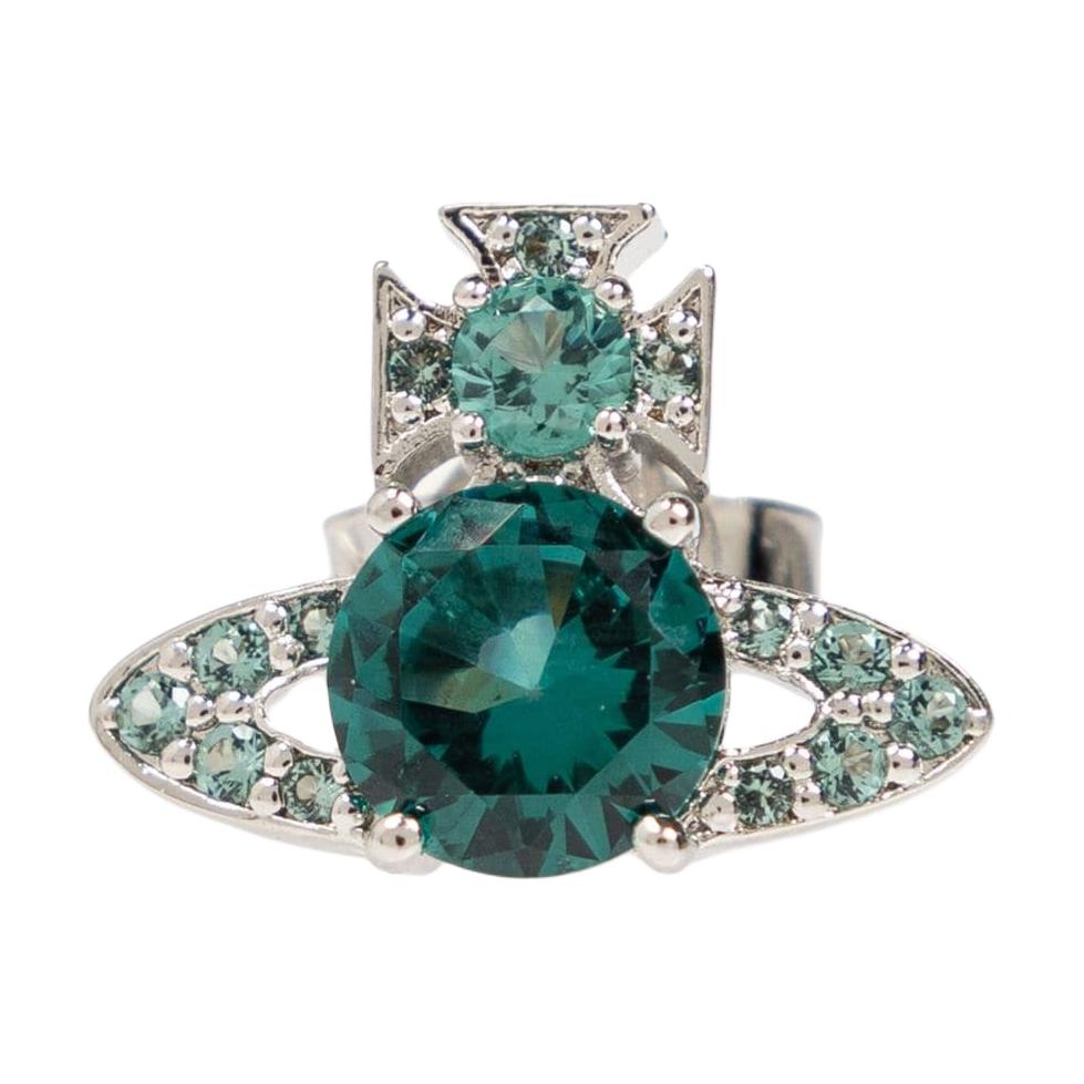 Vivienne Westwood Ismene Saturn Crystal Brass Earrings Unisex Earrings Green Silver 6201034M-02P427